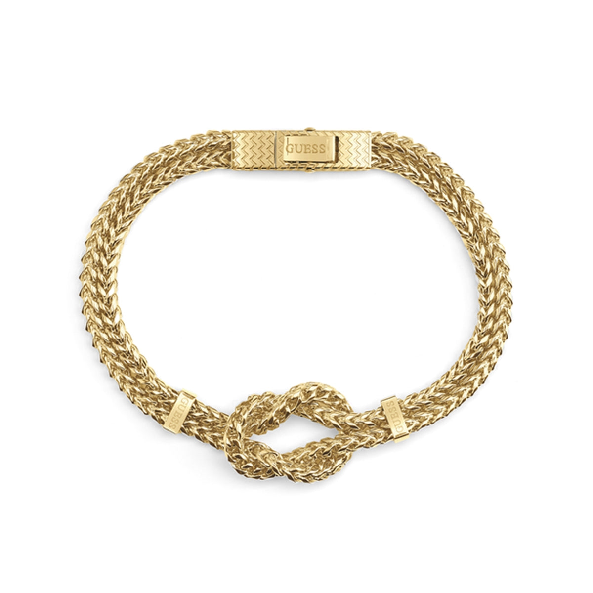 Gold bracelet from GUESS JEWELS JEWELRY Mod. JUMB05027JWYGS with intricate chain design and logo clasp.