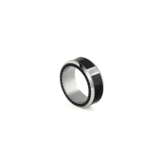 GUESS JEWELS JEWELRY Mod. JUMR04041JWSTBK64 sleek black and silver ring on white background