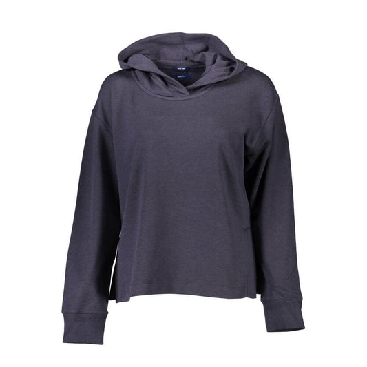 Gant Blue Cotton Women Sweater with hood and side slits, featuring iconic Gant logo, perfect for casual elegance and bold expression.