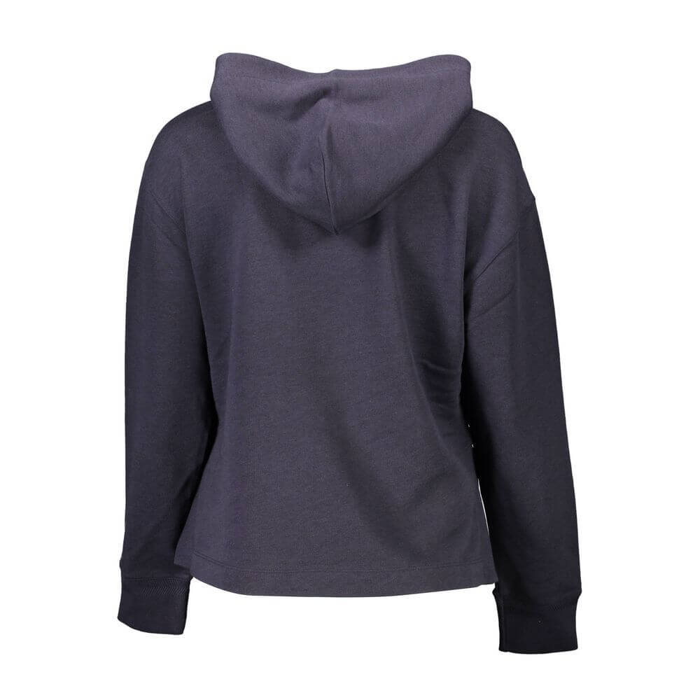 Gant Blue Cotton Women Sweater with hood and side slits, featuring iconic logo, showcasing stylish back view for casual elegance.