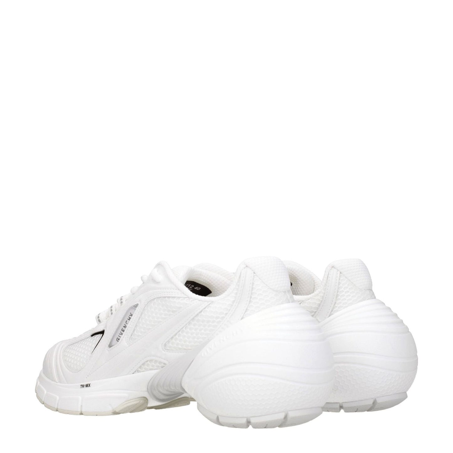 Back view of Givenchy White Fabric Athletic Sneakers with lace-up closure, rubber sole, and mid-heel design featuring front and side logos.