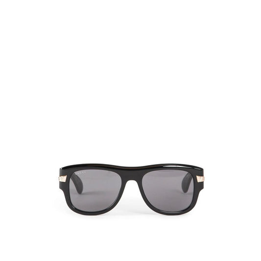 Gucci Black Acetate Sunglasses with shiny frame, offering 100% UVA/UVB protection, designed for men. Made in Japan, stylish and protective wear.
