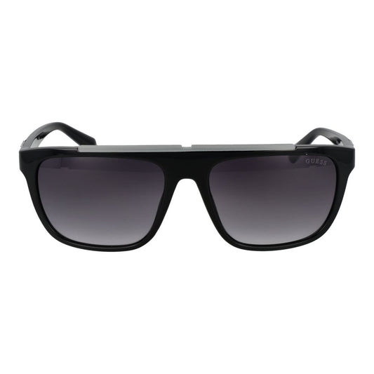Guess Black Men Sunglass with black stainless steel full-rim frame, gradient grey lenses, 100% UVA & UVB protection, includes branded case.