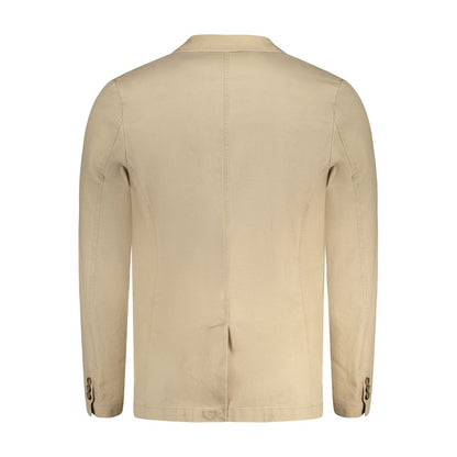 Back view of Guess Jeans Beige Cotton Men Jacket showcasing its sophisticated tailoring and versatile design.