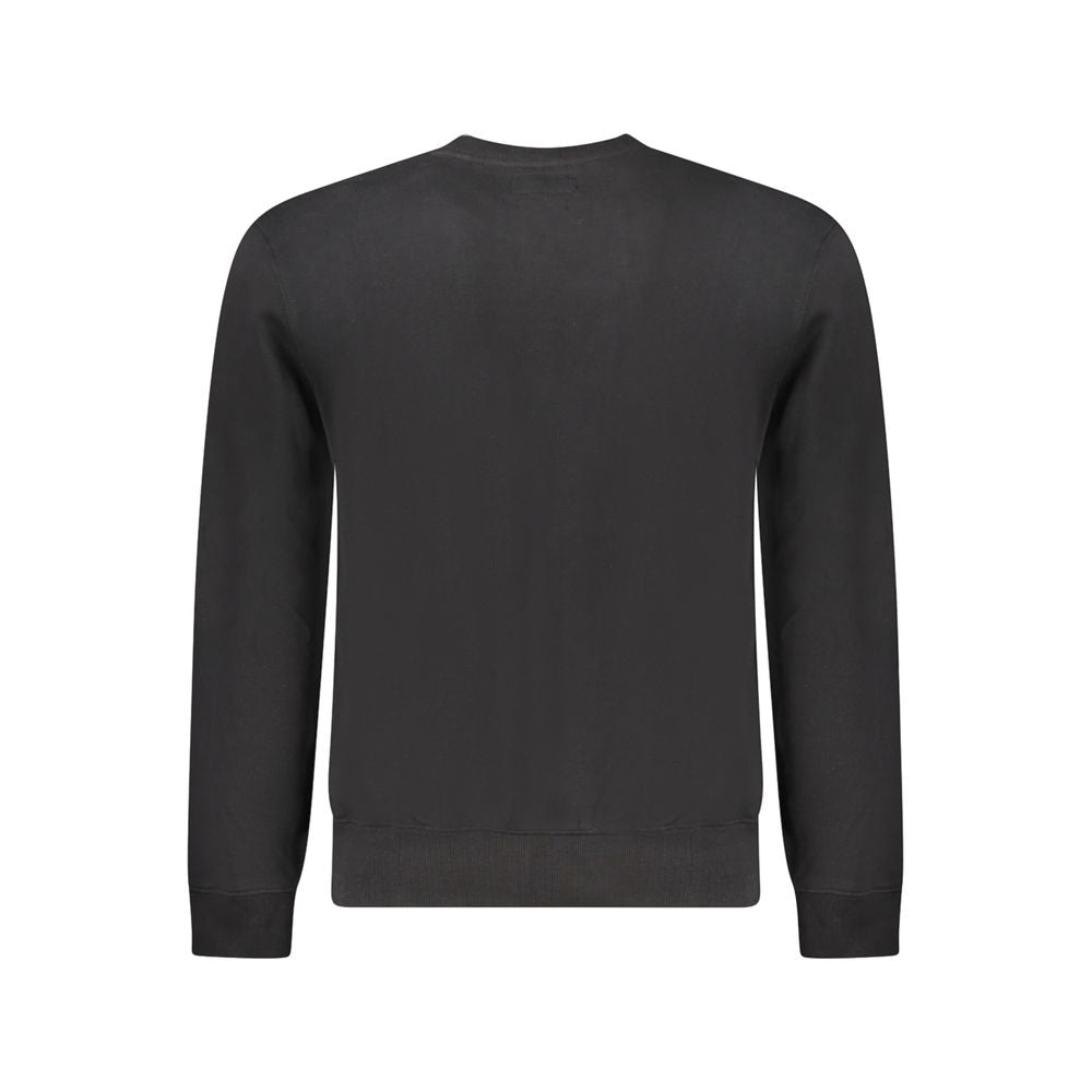 Rear view of Guess Jeans Black Cotton Men Sweater featuring long sleeves and cozy brushed texture, showcasing bold fashion-forward design.
