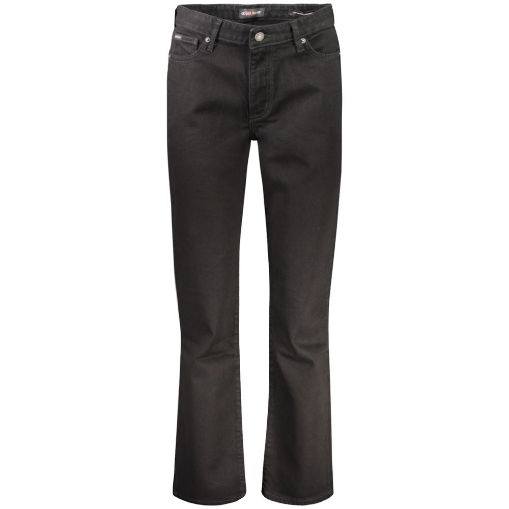 Guess Jeans Black Cotton Women's Jeans with five-pocket design and mid-rise straight fit.