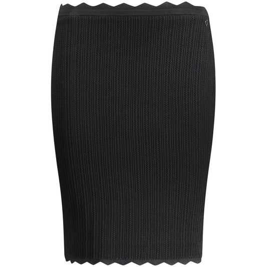 Guess Jeans Black Viscose Skirt with elastic waist and contrasting details, featuring logo. Stylish lounguette skirt for women.