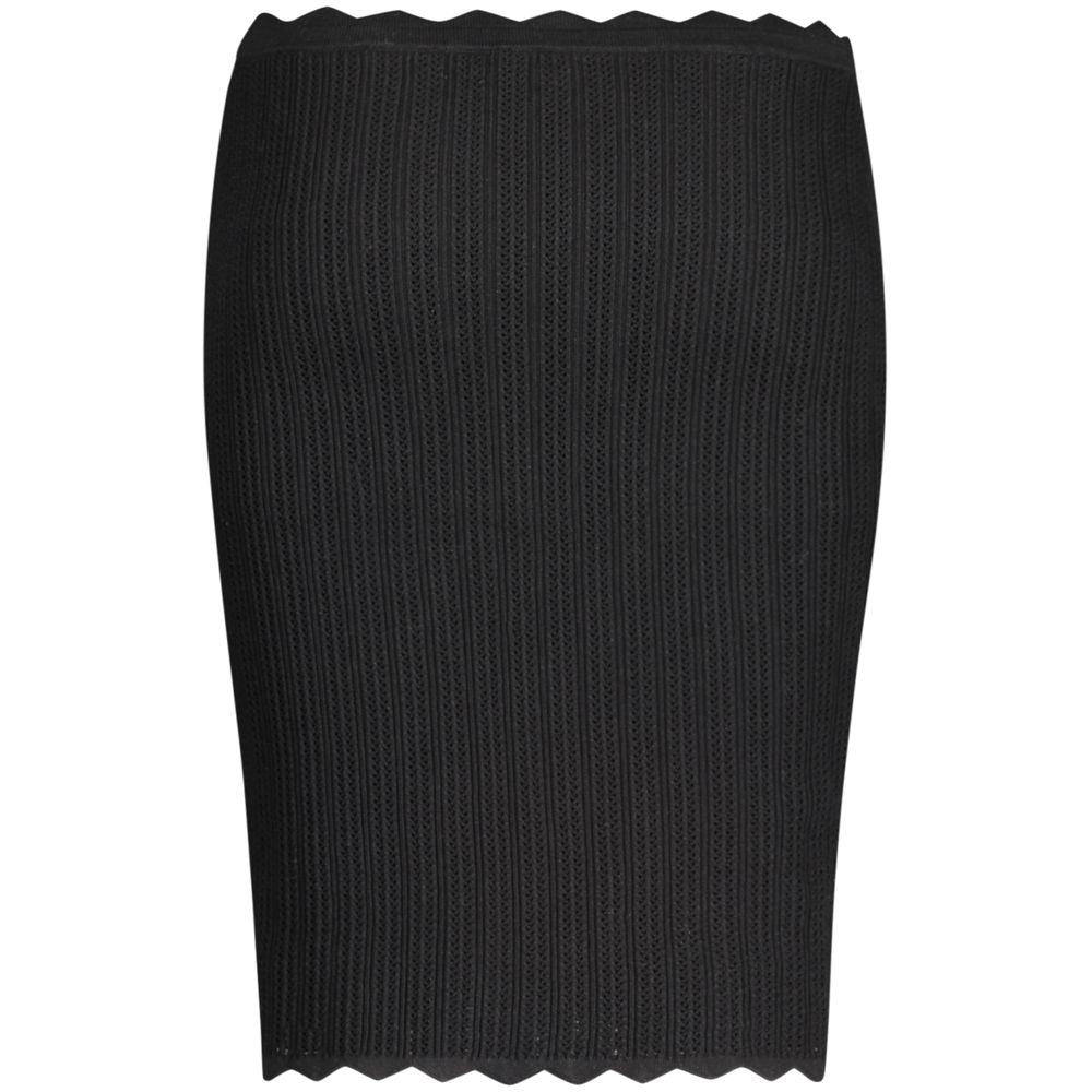Guess Jeans Black Viscose Skirt with elastic waist and contrasting details, featuring a logo. Perfect for a chic and modern look.