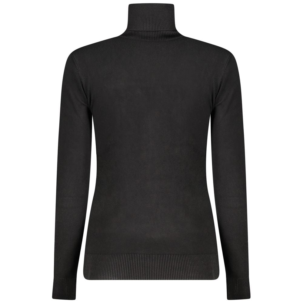 Guess Jeans Black Viscose Women Sweater with turtleneck and embroidery, back view.