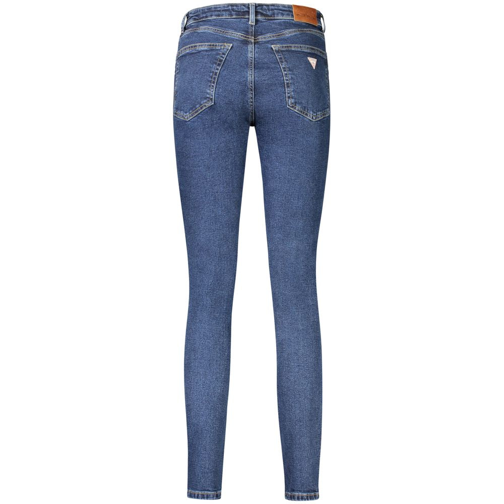 Guess Jeans Blue Cotton Women Jeans with skinny fit and iconic logo, featuring chic washed effect and classic 5-pocket style.