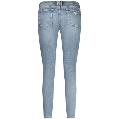 Guess Jeans Blue Cotton Women Jeans with skinny fit and iconic logo, featuring chic washed effect and classic 5-pocket style.
