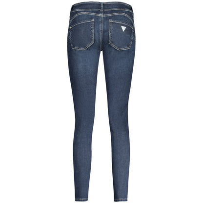 Back view of Guess Jeans Blue Cotton Women Skinny Jean with contrasting stitching and logo on the back pocket.