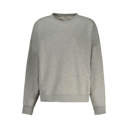 Guess Jeans Gray Cotton Women Sweater with crew neck and rhinestone embellishments, offering stylish comfort and sophistication.