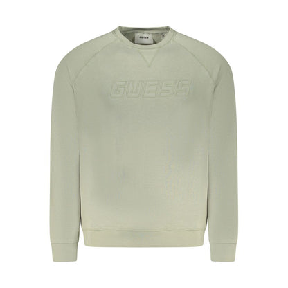 Guess Jeans Green Cotton Men Sweater with iconic logo, urban chic crewneck sweatshirt in vibrant green, epitome of style and comfort