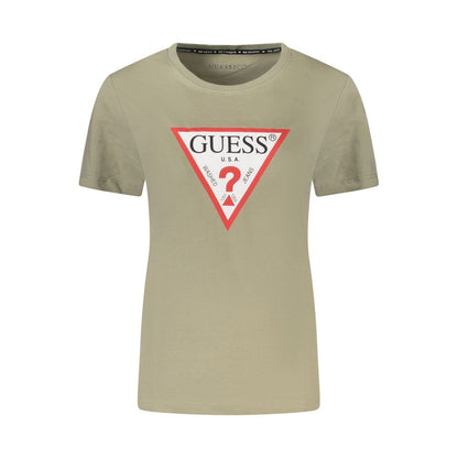 Alt Tag: Guess Jeans Green Cotton Women T-Shirt with iconic logo on organic cotton.