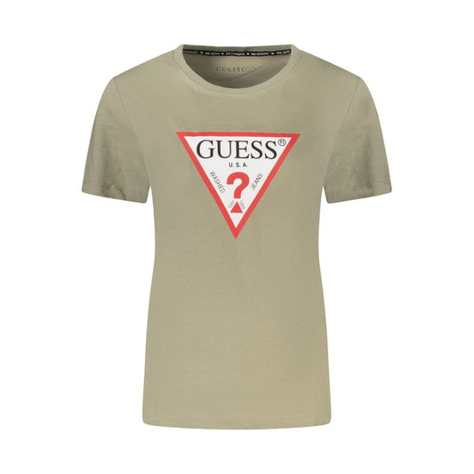 Alt Tag: Guess Jeans Green Cotton Women T-Shirt with iconic logo on organic cotton.