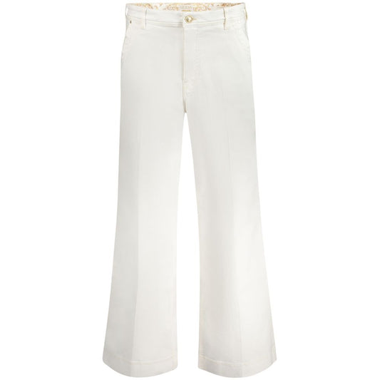 Guess Jeans White Cotton Women Jeans featuring a relaxed high waist, quartet of pockets, and classic button-and-zip fly with logo detail.