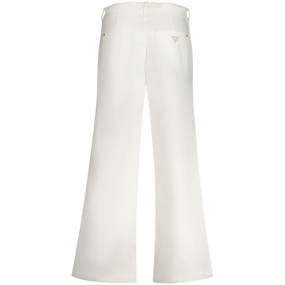 Guess Jeans White Cotton Women Jeans with relaxed high waist and iconic logo, featuring a quartet of pockets and classic design.