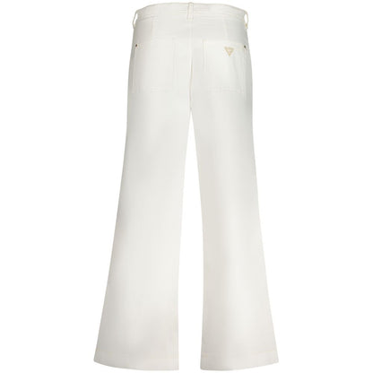 Guess Jeans White Cotton Women Jeans with relaxed high waist and iconic logo, featuring a quartet of pockets and classic design.