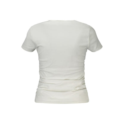 Back view of Guess Jeans White Spandex Women T-Shirt showcasing short sleeves and elegant design for chic style.