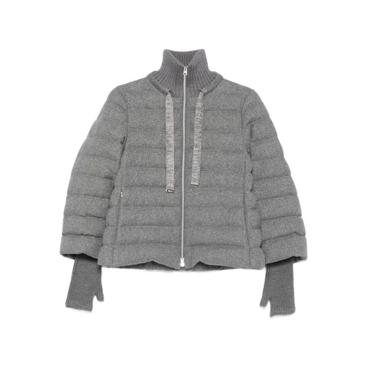 Herno Jackets Light Grey - Cashmere wool padded jacket with long sleeves, zip fastening, stand-up collar, and zip pockets.