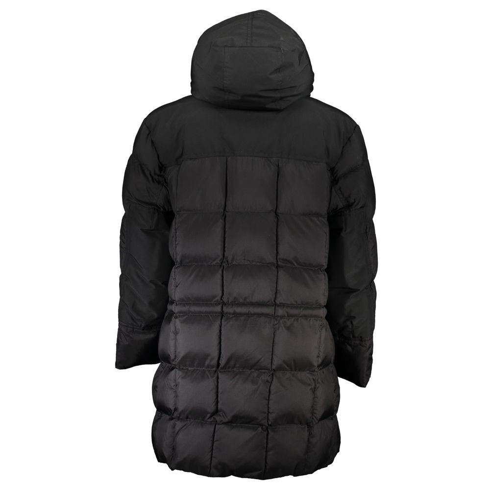 Back view of Hugo Boss Black Polyamide Men Jacket featuring hood and quilted design.