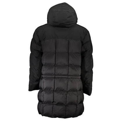 Back view of Hugo Boss Black Polyamide Men Jacket featuring hood and quilted design.
