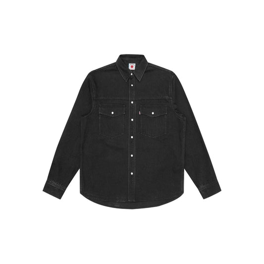 ICECREAM Shirts Black - Black denim shirt with front press-stud, long sleeves, and two chest flap pockets.