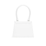 Jacquemus White Le Chiquito Moyen Bag with gold hardware, reinforced handle, and removable shoulder strap. Made in Italy.