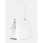 Jacquemus White Le Chiquito Moyen Bag with gold hardware, reinforced handle, and magnetic closure. Made in Italy, luxury fashion accessory.