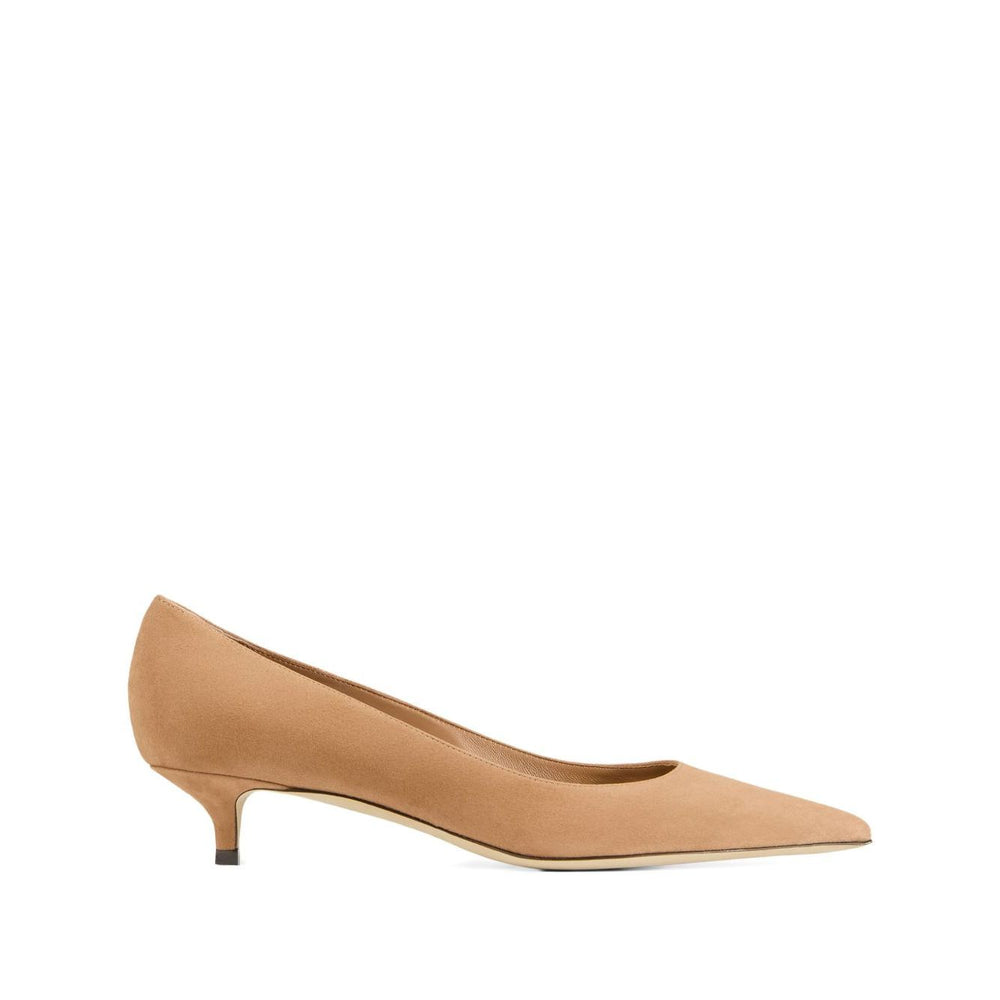 Jimmy Choo Amelia suede pumps in toffee with pointed toe and kitten heel.