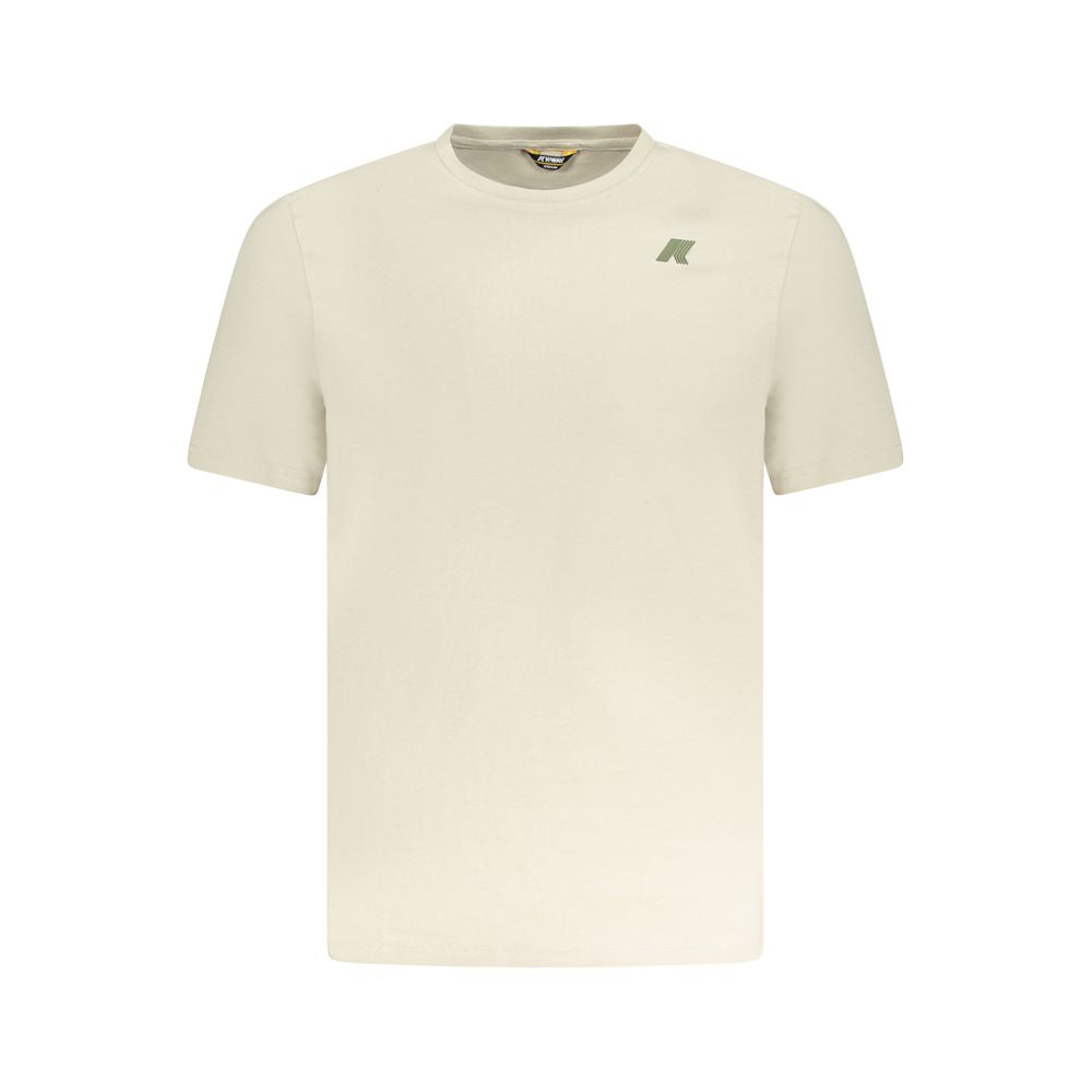K-WAY Beige Cotton T-Shirt with short sleeves, crew neck, embossed print, and logo displayed on the front.