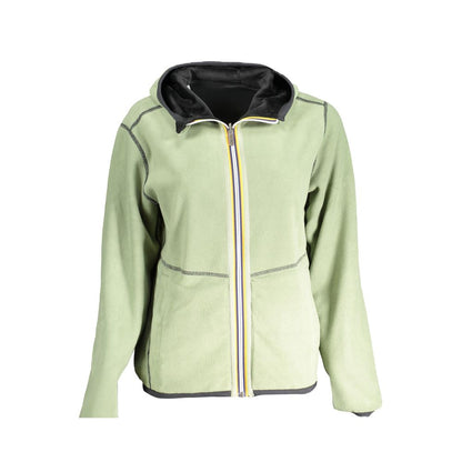 K-WAY Black Polyester Women Sweater, reversible with green hue, hooded, featuring velor, contrast details, and internal pockets.