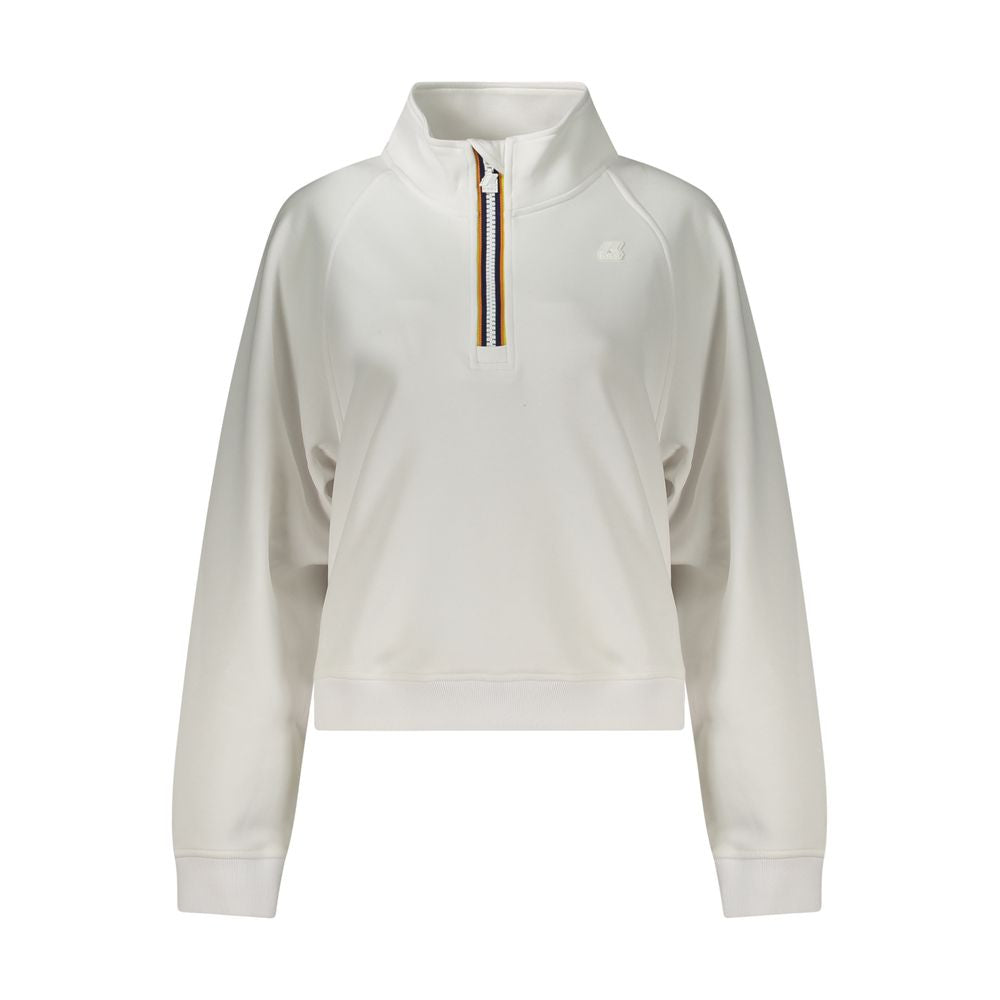 K-WAY White Polyester Women Sweater with half-zip design and contrasting details, featuring the K-WAY logo, perfect for urban adventures.