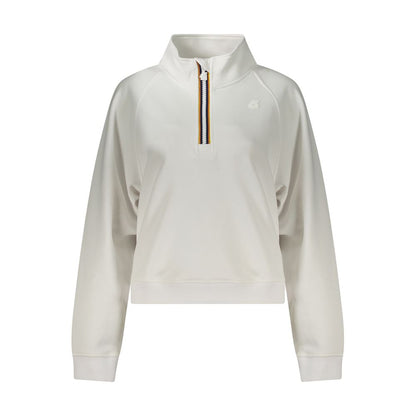 K-WAY White Polyester Women Sweater with half-zip design and contrasting details, featuring the K-WAY logo, perfect for urban adventures.