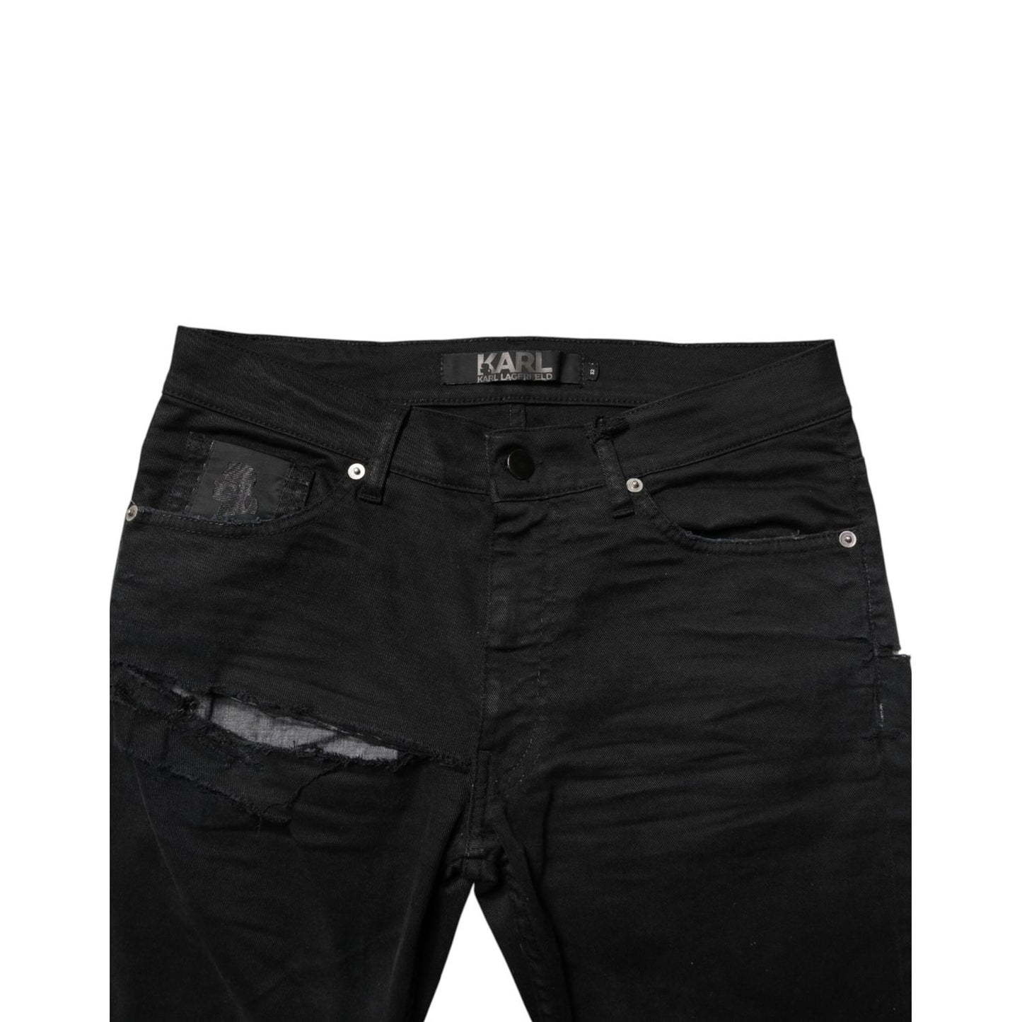 Karl Lagerfeld Black Tattered Men Skinny Denim Trouser Jeans