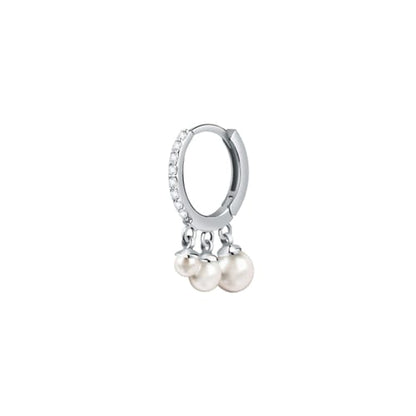 Silver hoop earring with pearl charms from LA PETITE STORY JEWELRY Mod. LPS02AQM25