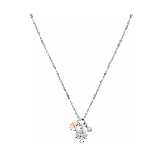 Delicate necklace featuring charms from LA PETITE STORY JEWELRY Mod. LPS05ASF17 in silver and rose gold.