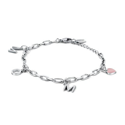 Silver charm bracelet LA PETITE STORY JEWELRY Mod. LPS05ASF56 with heart and letter pendants, delicate and stylish design