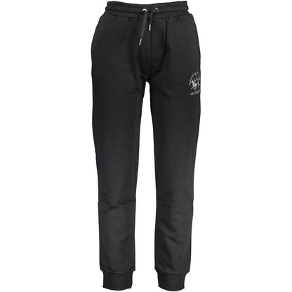 La Martina Black Cotton Pant with elastic waist, ankle, pockets, back pocket, logo embroidery, sports trousers.