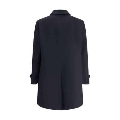 Back view of Lardini Black Fleece Wool Trench Coat with button cuffs and tailored design for AW25 season, made of pure virgin wool.