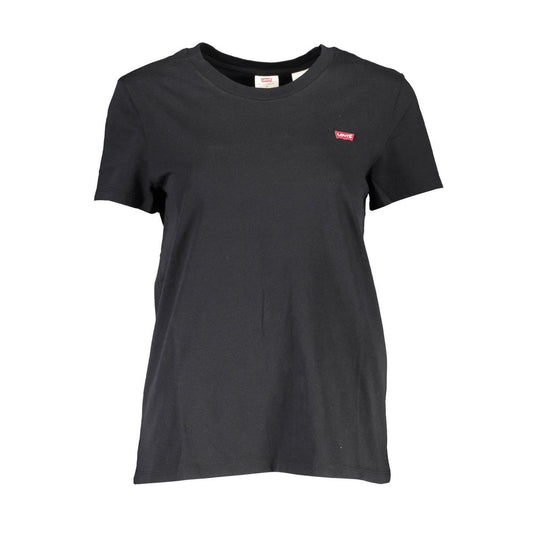 Levi's Black Cotton Women T-Shirt with short sleeves and round neck featuring Levi's logo, perfect for chic casual fashion.