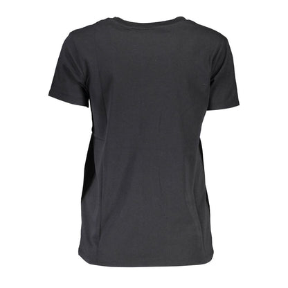 Back view of Levi's Black Cotton Women T-Shirt with round neck and short sleeves, showcasing the classic style and timeless design.