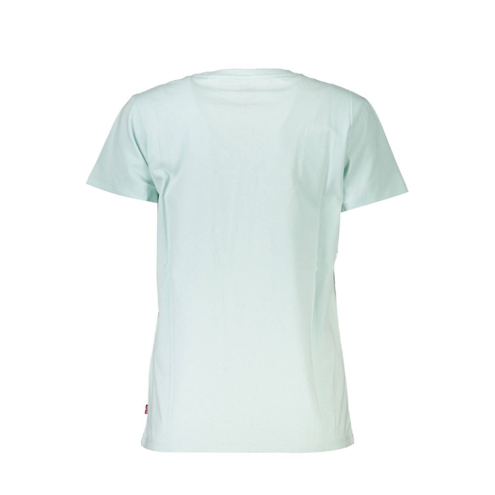 Back view of Levi's Blue Cotton Women T-Shirt with short sleeves and crew neck, showcasing its classic style and premium cotton material.