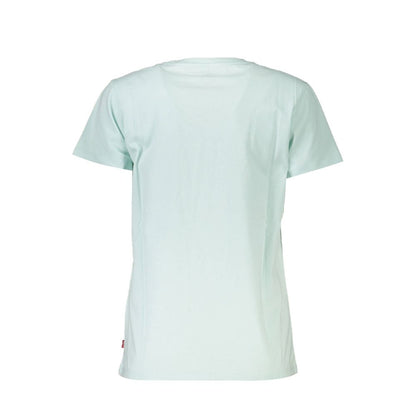 Back view of Levi's Blue Cotton Women T-Shirt with short sleeves and crew neck, showcasing its classic style and premium cotton material.