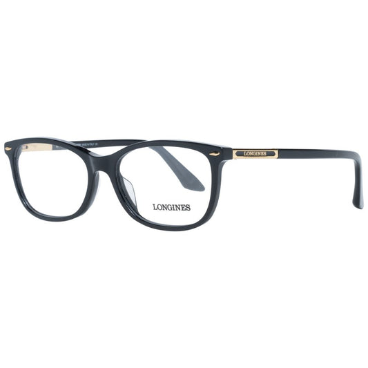 Longines Black Women Glasses Frame in full-rim square style with plastic lenses and frame; includes branded case, size 54-16-140.