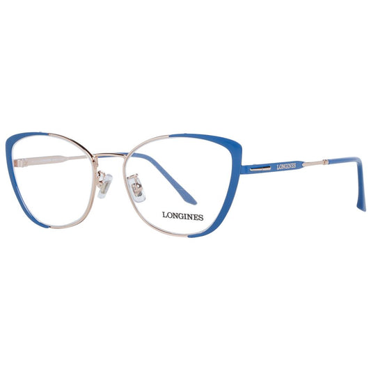 Longines Blue Women Glasses Frame in butterfly style with full-rim, metal & plastic design, 54-17-140 size.