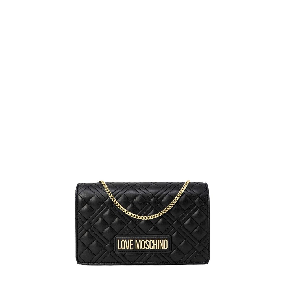 Love Moschino Black Polyethylene Handbag, quilted design with a gold chain, elegant accessory for versatile fashion use.
