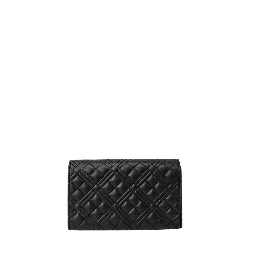 Love Moschino Black Polyethylene Handbag with quilted design and golden chain, ideal for elegant and casual events, versatile and durable.