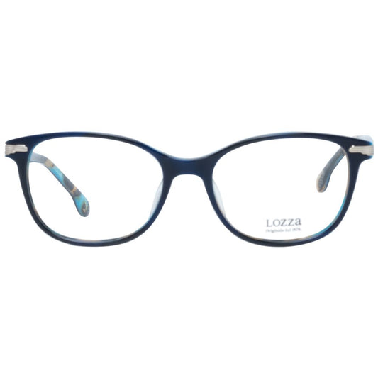 Lozza Blue Women Glasses Frame with full-rim oval design, blue plastic frame, and transparent lenses. Includes branded case with spring hinges.